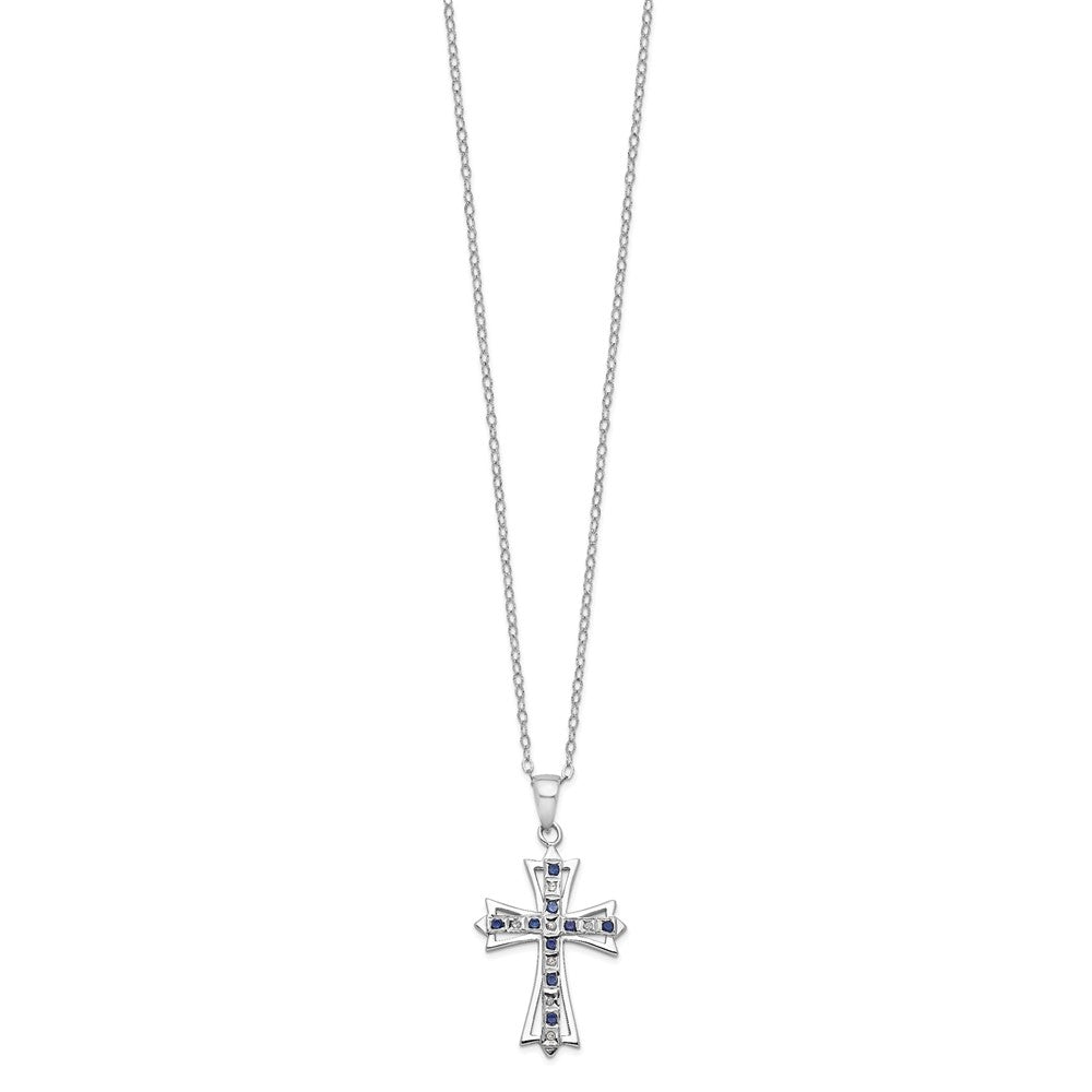 Diamond Fascination Diamond Mystique Sterling Silver Platinum-plated Diamond and Sapphire Cross 18 Inch Necklace QDF129
