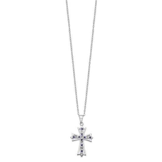 Diamond Fascination Diamond Mystique Sterling Silver Platinum-plated Diamond and Sapphire Cross 18 Inch Necklace QDF129