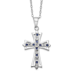 Diamond Fascination Diamond Mystique Sterling Silver Platinum-plated Diamond and Sapphire Cross 18 Inch Necklace QDF129