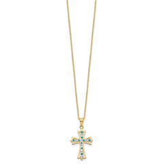Diamond Fascination Diamond Mystique Sterling Silver 18K Gold-plated Diamond and Emerald Cross 18 Inch Necklace QDF130