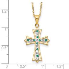 Diamond Fascination Diamond Mystique Sterling Silver 18K Gold-plated Diamond and Emerald Cross 18 Inch Necklace QDF130