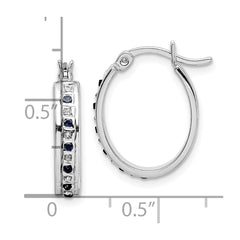 QDF135 Diamond Fascination Diamond Mystique Sterling Silver Platinum-plated Diamond and Sapphire Oval Hoop Earring