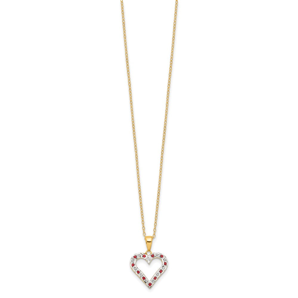 Diamond Fascination Diamond Mystique Sterling Silver 18K Gold-plated Diamond and Ruby Heart 18 Inch Necklace QDF136