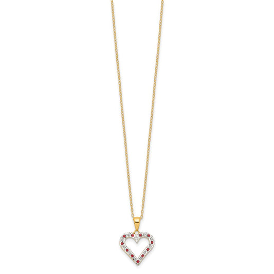 Diamond Fascination Diamond Mystique Sterling Silver 18K Gold-plated Diamond and Ruby Heart 18 Inch Necklace QDF136