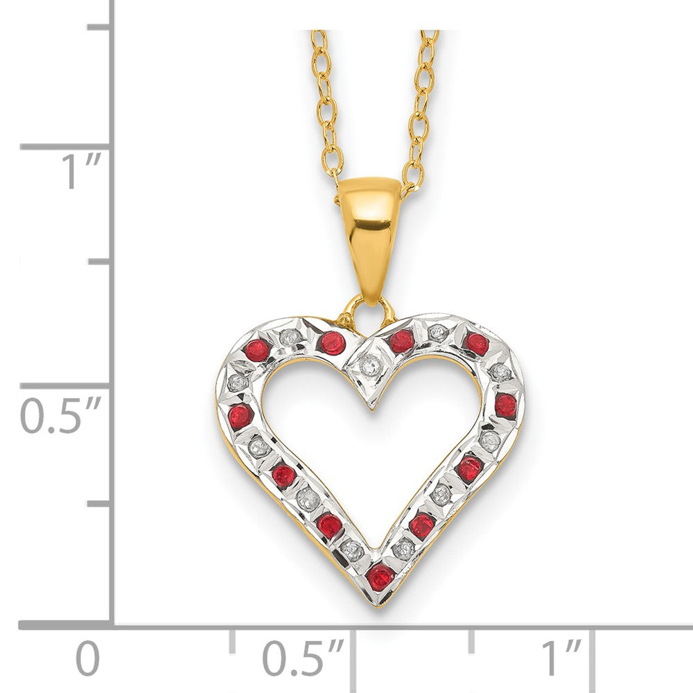 Diamond Fascination Diamond Mystique Sterling Silver 18K Gold-plated Diamond and Ruby Heart 18 Inch Necklace QDF136