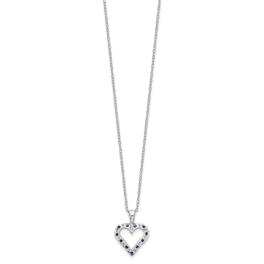 Diamond Fascination Diamond Mystique Sterling Silver Platinum-plated Diamond and Sapphire Heart 18 Inch Necklace QDF137