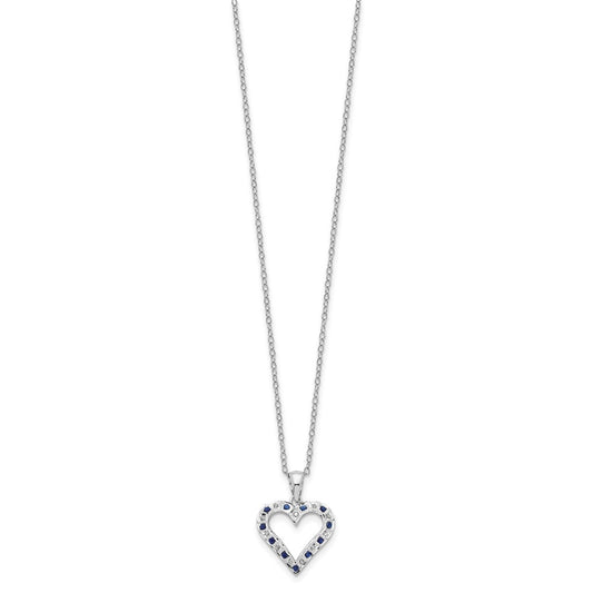 Diamond Fascination Diamond Mystique Sterling Silver Platinum-plated Diamond and Sapphire Heart 18 Inch Necklace QDF137