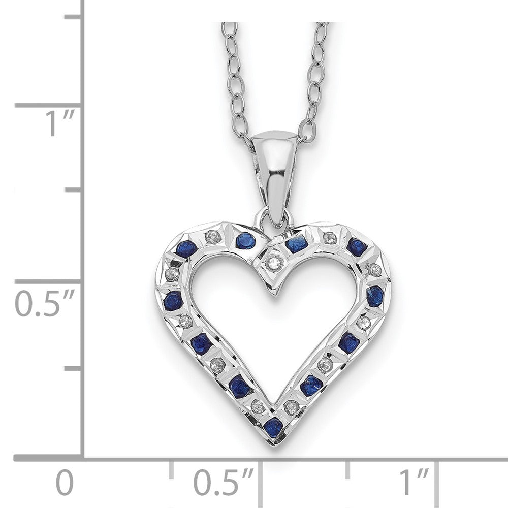 Diamond Fascination Diamond Mystique Sterling Silver Platinum-plated Diamond and Sapphire Heart 18 Inch Necklace QDF137