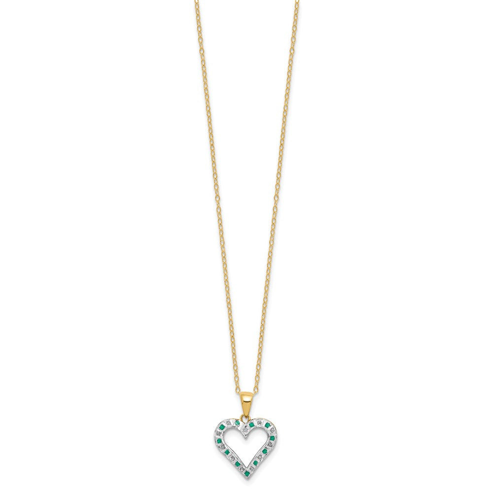 Diamond Fascination Diamond Mystique Sterling Silver 18K Gold-plated Diamond and Emerald Heart 18 Inch Necklace QDF138