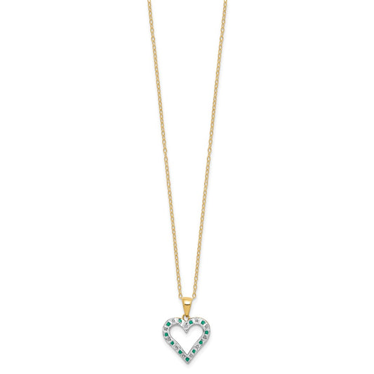 Diamond Fascination Diamond Mystique Sterling Silver 18K Gold-plated Diamond and Emerald Heart 18 Inch Necklace QDF138
