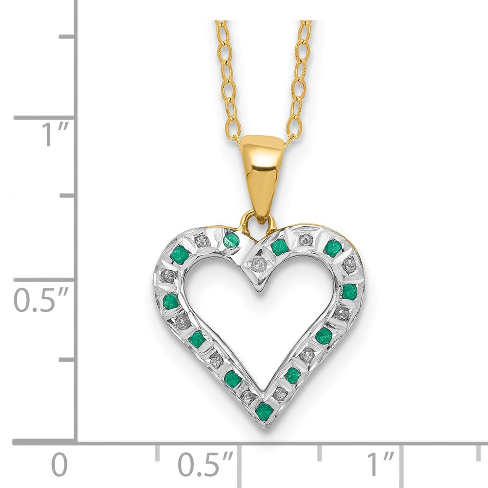 Diamond Fascination Diamond Mystique Sterling Silver 18K Gold-plated Diamond and Emerald Heart 18 Inch Necklace QDF138