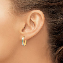 QDF139 Diamond Fascination Diamond Mystique Sterling Silver 18K Gold-plated Diamond and Emerald Oval Hoop Earrings