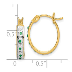 QDF139 Diamond Fascination Diamond Mystique Sterling Silver 18K Gold-plated Diamond and Emerald Oval Hoop Earrings