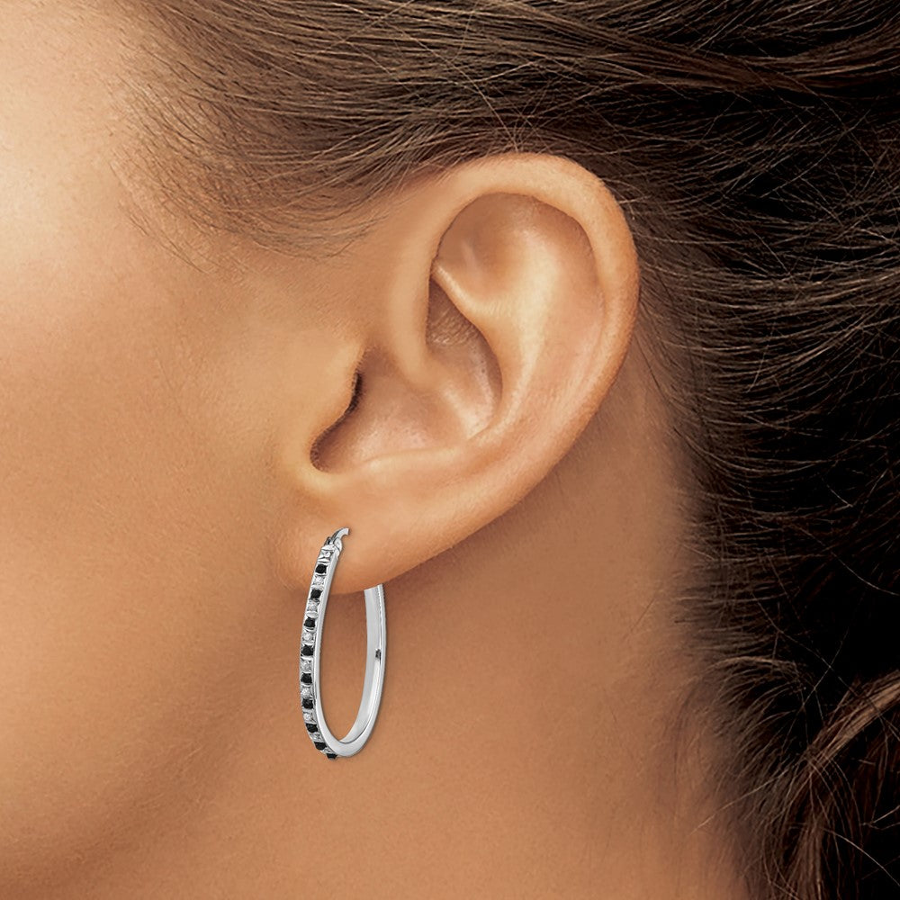 QDF141 Diamond Fascination Diamond Mystique Sterling Silver Platinum-plated Diamond Black and White Diamond Hoop Earrings
