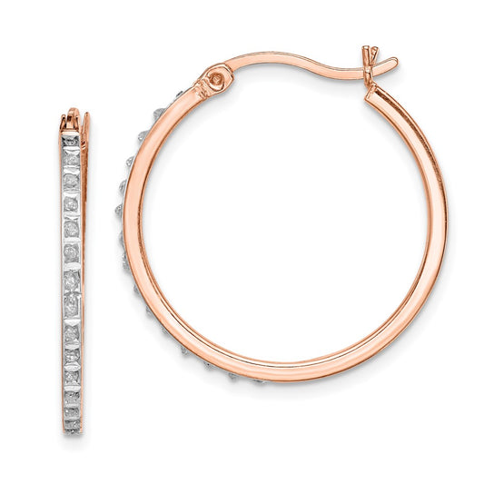 QDF157 Diamond Fascination Diamond Mystique Sterling Silver Rose Gold-plated Diamond Round Hoop Earrings