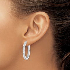 QDF190 Diamond Fascination Diamond Mystique Sterling Silver Platinum-plated Diamond Hoop Earrings