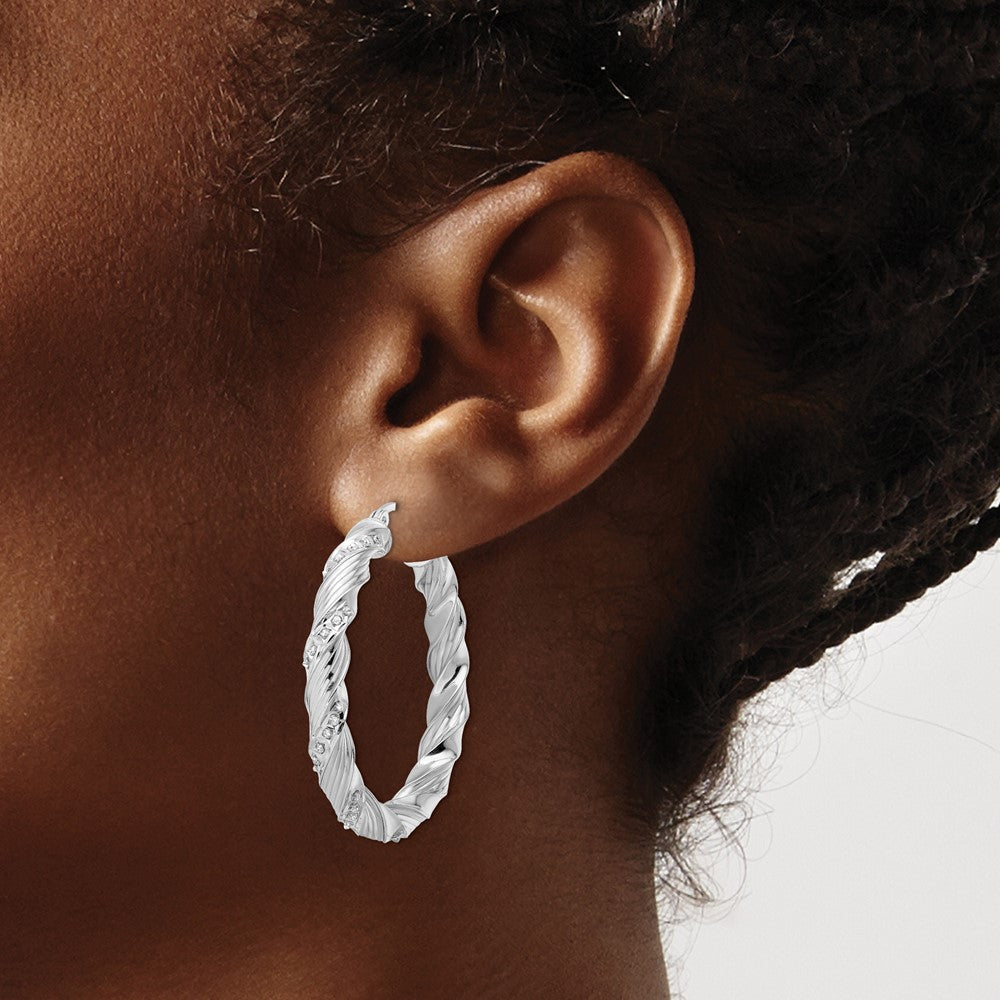 QDF193 Diamond Fascination Diamond Mystique Sterling Silver Platinum-plated Diamond Twisted Hoop Earrings