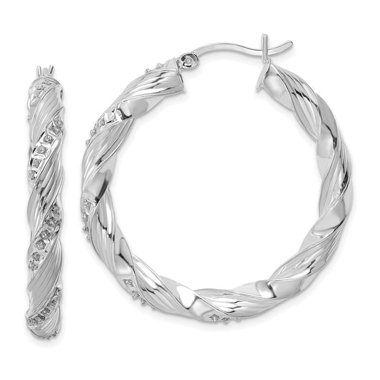 QDF193 Diamond Fascination Diamond Mystique Sterling Silver Platinum-plated Diamond Twisted Hoop Earrings