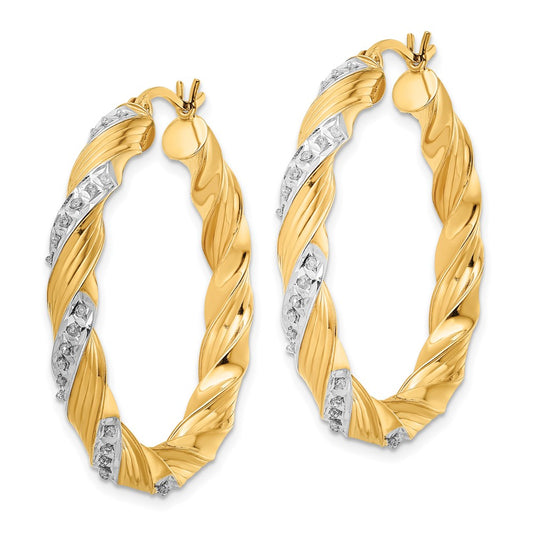 QDF194 Diamond Fascination Diamond Mystique Sterling Silver 18K Gold-plated Diamond Twisted Hoop Earrings