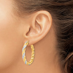QDF194 Diamond Fascination Diamond Mystique Sterling Silver 18K Gold-plated Diamond Twisted Hoop Earrings