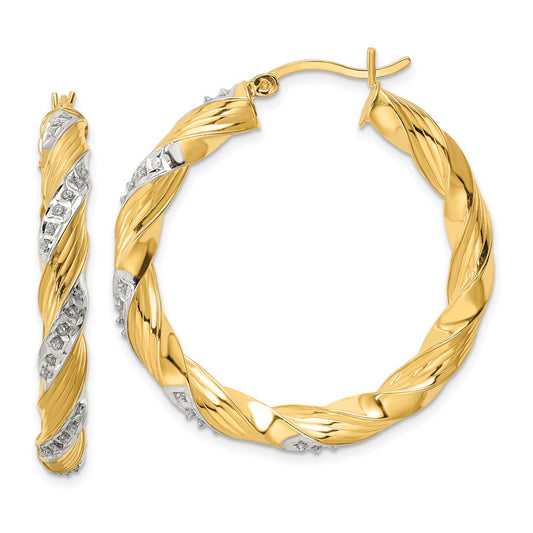 QDF194 Diamond Fascination Diamond Mystique Sterling Silver 18K Gold-plated Diamond Twisted Hoop Earrings