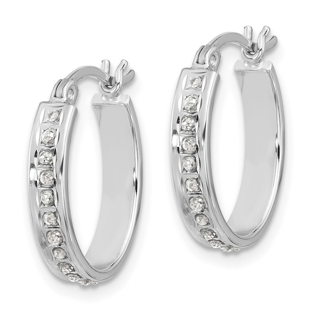 QDF206 Sterling Silver Platinum-plated Diamond Mystique Oval Hoop Earrings