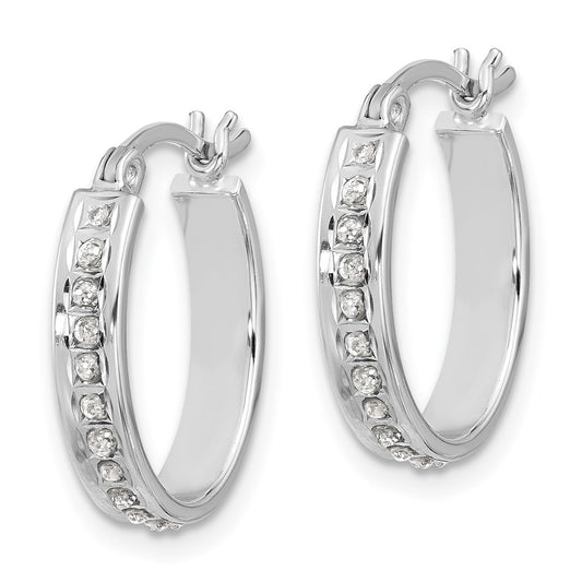 QDF206 Sterling Silver Platinum-plated Diamond Mystique Oval Hoop Earrings