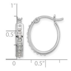 QDF206 Sterling Silver Platinum-plated Diamond Mystique Oval Hoop Earrings