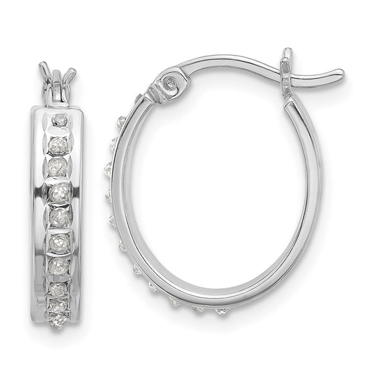QDF206 Sterling Silver Platinum-plated Diamond Mystique Oval Hoop Earrings