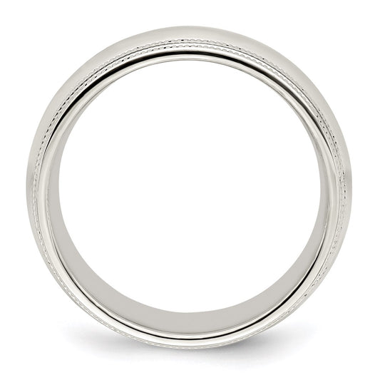 Sterling Silver 8mm Comfort Fit Double Milgrain Size 7 Band