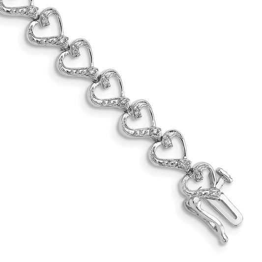 Sterling Silver Rhodium-plated Diam. Heart Bracelet QDX1018