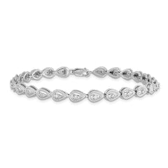 Sterling Silver Rhodium Plated Diamond Teardrop Link Bracelet QDX1040
