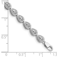 Sterling Silver Rhodium Plated Diamond Teardrop Link Bracelet QDX1040