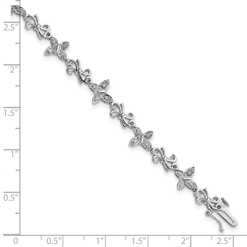 Sterling Silver Rhodium-plated Diamon Butterfly & Bows Bracelet QDX1068