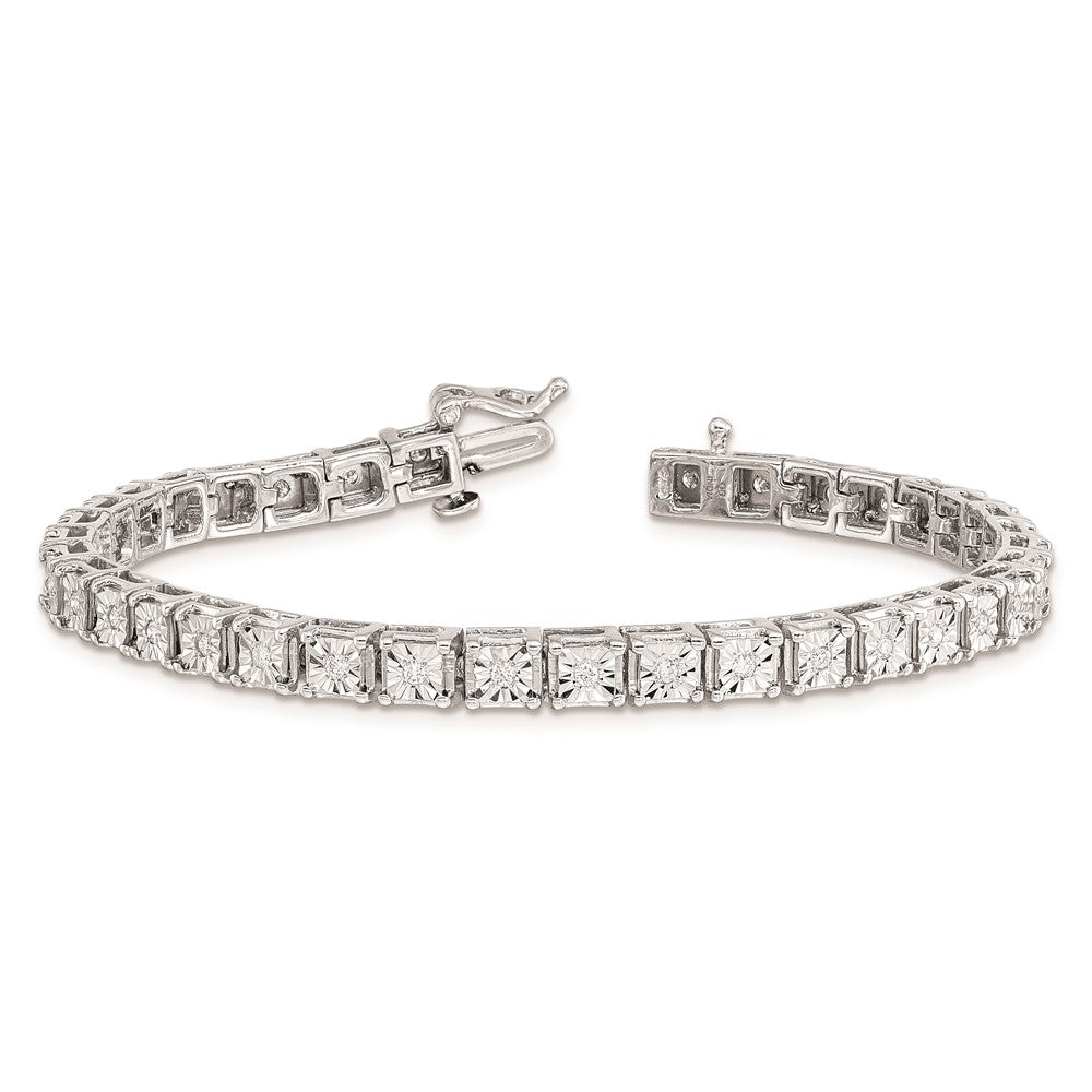 Sterling Silver Rhodium-plated Diam. Square Link Bracelet QDX1098
