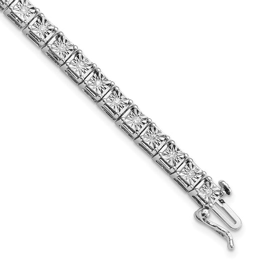 Sterling Silver Rhodium-plated Diam. Square Link Bracelet QDX1098