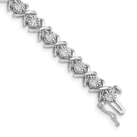 Sterling Silver Rhodium-plated Diam. X Bracelet QDX1107