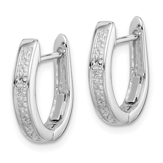 QDX117 Sterling Silver Rhodium Diamond Hinged Hoop Earrings