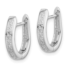 QDX117 Sterling Silver Rhodium Diamond Hinged Hoop Earrings