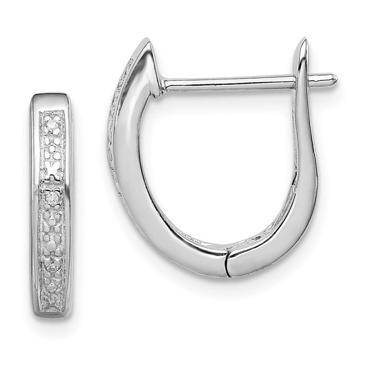 QDX117 Sterling Silver Rhodium Diamond Hinged Hoop Earrings