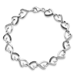 White Night Sterling Silver Rhodium-plated Black and White Diamond Heart Infinity 7.5 Inch Bracelet QDX1214