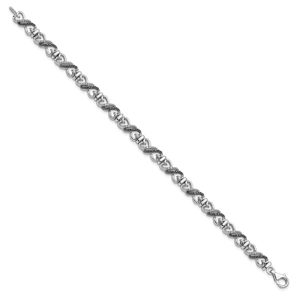 White Night Sterling Silver Rhodium-plated Black and White Diamond Infinity Heart 7.5 Inch Bracelet QDX1215