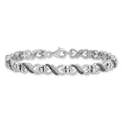 White Night Sterling Silver Rhodium-plated Black and White Diamond Infinity Heart 7.5 Inch Bracelet QDX1215