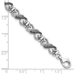 White Night Sterling Silver Rhodium-plated Black and White Diamond Infinity Heart 7.5 Inch Bracelet QDX1215