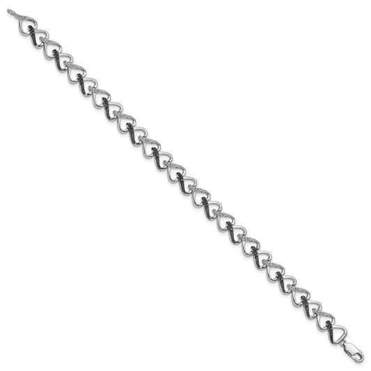 White Night Sterling Silver Rhodium-plated Black and White Diamond 7.5 Inch Bracelet QDX1216