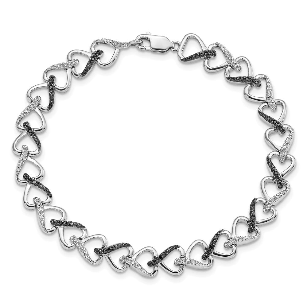 White Night Sterling Silver Rhodium-plated Black and White Diamond 7.5 Inch Bracelet QDX1216