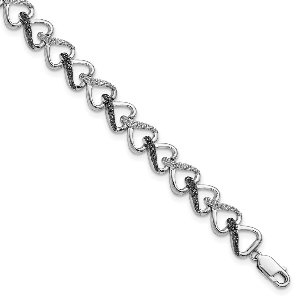 White Night Sterling Silver Rhodium-plated Black and White Diamond 7.5 Inch Bracelet QDX1216