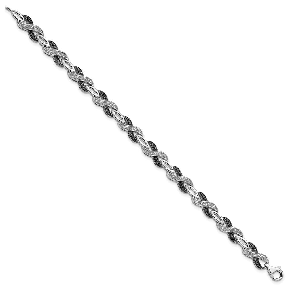 White Night Sterling Silver Rhodium-plated Black and White Diamond 7.5 Inch Bracelet QDX1220