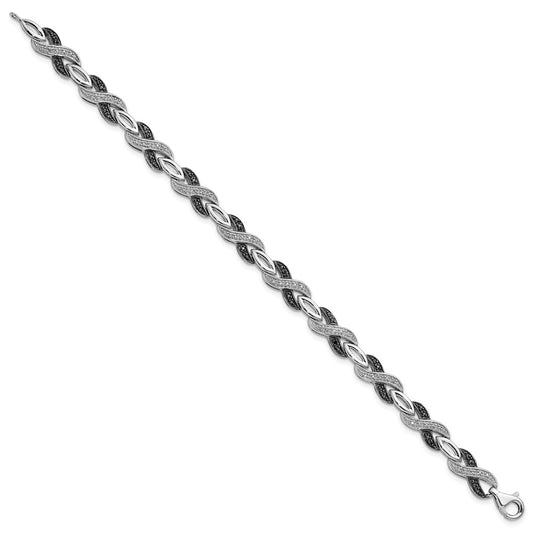 White Night Sterling Silver Rhodium-plated Black and White Diamond 7.5 Inch Bracelet QDX1220