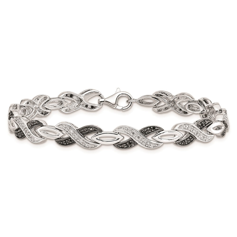 White Night Sterling Silver Rhodium-plated Black and White Diamond 7.5 Inch Bracelet QDX1220